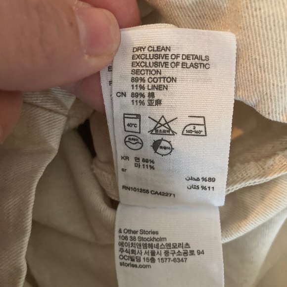 & Other Stories Womens Cotton Linen ¾ Sleeve Button Up Romper Sz 6 Beige Utility - Picture 9 of 10